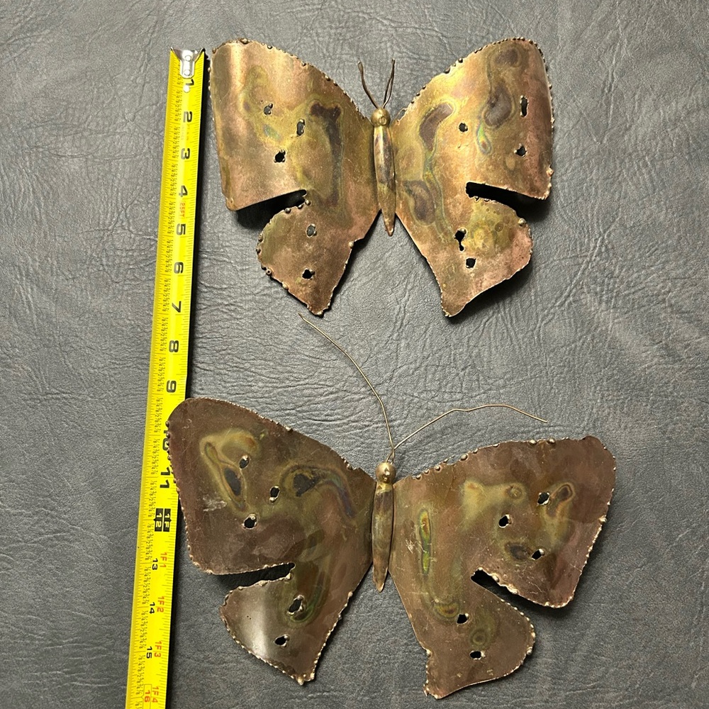 Metal Butterfly Wall Art Pair - Patina Brass Finish